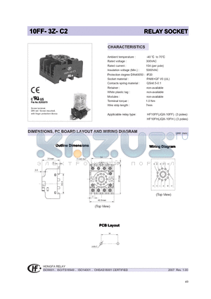 10FF-3Z-C2 datasheet - RELAY SOCKET