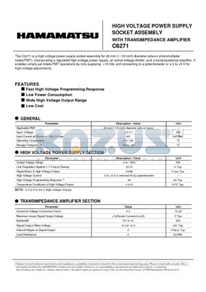 C6271 datasheet - HIGH VOLTAGE POWER SUPPLY SOCKET ASSEMBLY WITH TRANSIMPEDANCE AMPLIFIER