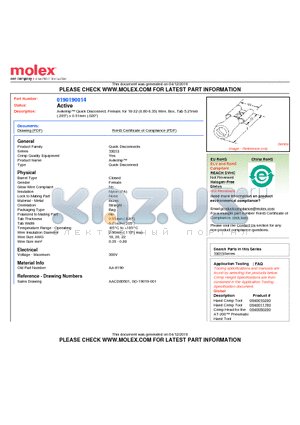 0190190014 datasheet - Avikrimp Quick Disconnect, Female, for 18-22 (0.80-0.35) Wire