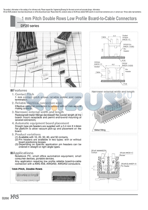 DF20A-10DS-1C_1 datasheet - 1 mm Pitch Double Rows Low Profile Board-to-Cable Connectors