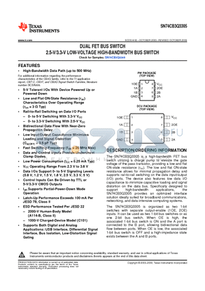 74CB3Q3305DCURE4 datasheet - DUAL FET BUS SWITCH 2.5-V/3.3-V LOW-VOLTAGE HIGH-BANDWIDTH BUS SWITCH