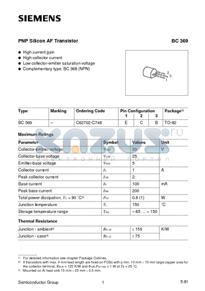 C62702-C748 datasheet - PNP Silicon AF Transistor (High current gain High collector current Low collector-emitter saturation voltage)