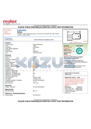 0190220022 datasheet - Krimptite Quick Disconnect, Male, for 14-16 (2.00-1.30) Wire, Box, Tab 4.75mm(.187