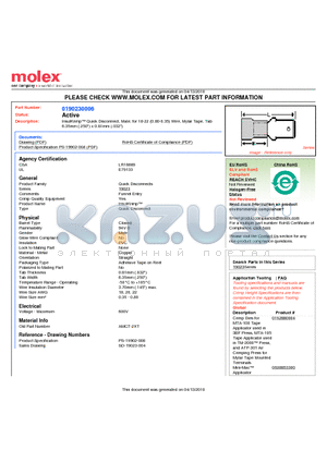 0190230006 datasheet - InsulKrimp Quick Disconnect, Male, for 18-22 (0.80-0.35) Wire, Mylar Tape, Tab6.35mm (.250