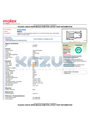 0190230008 datasheet - InsulKrimp Quick Disconnect, Male, for 10-12 (5.00-3.30) Wire, Box, Tab 6.35mm(.250