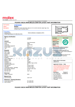 0190230009 datasheet - InsulKrimp Quick Disconnect, Male, for 10-12 (5.00-3.30) Wire, Mylar Tape, Tab6.35mm (.250