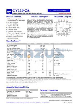 CV110-2AF datasheet - Cellular-band High Linearity Downconverter