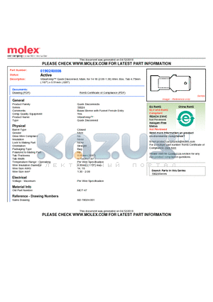 0190240008 datasheet - VibraKrimp Quick Disconnect, Male, for 14-16 (2.00-1.30) Wire, Box, Tab 4.75mm(.187