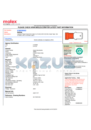 0190250003 datasheet - AvikrimpQuick Disconnect, Male, for 18-22 (0.80-0.35) Wire, Mylar Tape, Tab4.75mm (.187