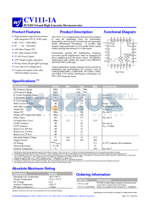 CV111-1A datasheet - PCS/DCS-band High Linearity Downconverter