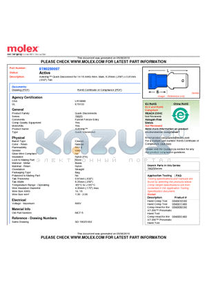 0190250007 datasheet - Avikrimp Quick Disconnect for 14-16 AWG Wire, Male, 6.35mm (.250