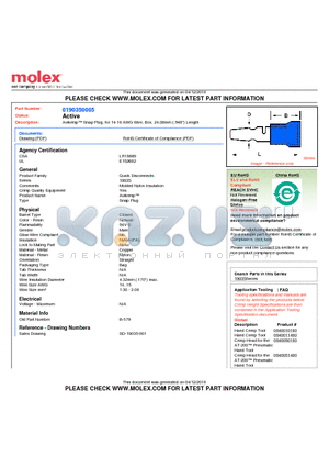 0190350005 datasheet - Avikrimp Snap Plug, for 14-16 AWG Wire