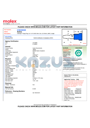 0190350009 datasheet - Avikrimp Snap Plug, for 14-16 AWG Wire, Box, 22.55mm (.888