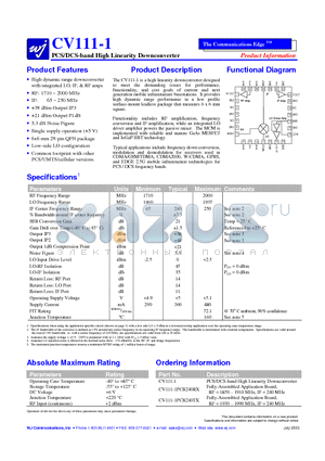 CV111-1PCB240RX datasheet - PCS/DCS-band High Linearity Downconverter