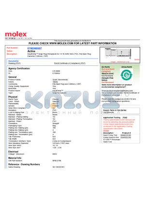 0190380007 datasheet - InsulKrimp Snap Plug Receptacle for 14-16 AWG Wire, PVC, Fits Male PlugDiameter 3.96mm (.156