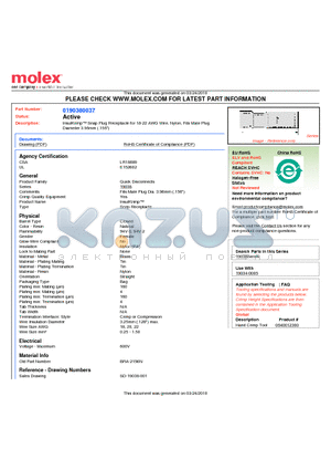 0190380037 datasheet - InsulKrimp Snap Plug Receptacle for 18-22 AWG Wire, Nylon, Fits Male PlugDiameter 3.96mm (.156