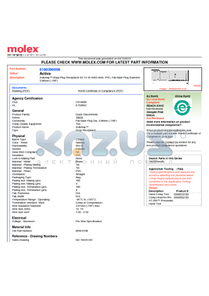 0190390006 datasheet - Avikrimp Snap Plug Receptacle for 14-16 AWG Wire, PVC, Fits Male Plug Diameter3.96mm (.156