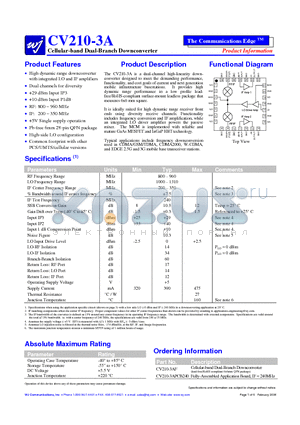 CV210-3A datasheet - Cellular-band Dual-Branch Downconverter