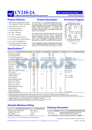 CV210-2APCB240 datasheet - Cellular-band Dual-Branch Downconverter