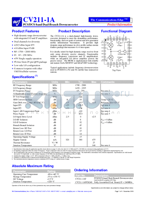 CV211-1AF datasheet - PCS/DCS-band Dual-Branch Downconverter