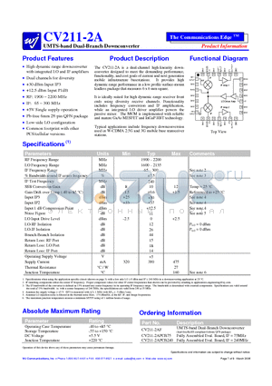 CV211-2AF datasheet - UMTS-band Dual-Branch Downconverter