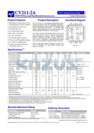 CV211-2AF datasheet - UMTS/WiMax-band Dual-Branch Downconverter