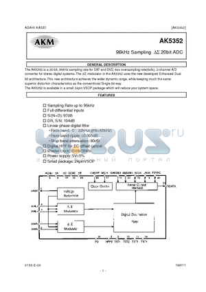 AK5352-VF datasheet - 96kHz Sampling  20bit ADC