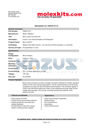 51065-0200 datasheet - Friction Lock Vertical Header and Receptacle