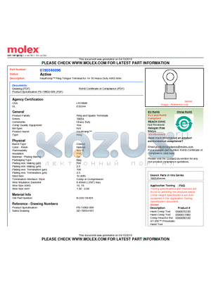 0190540096 datasheet - InsulKrimp Ring Tongue Terminal for 14-16 Heavy Duty AWG Wire