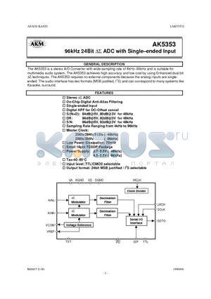 AK5353VT datasheet - 96kHz 24BIT ADC WITH SIGLE-ENDED INPUT