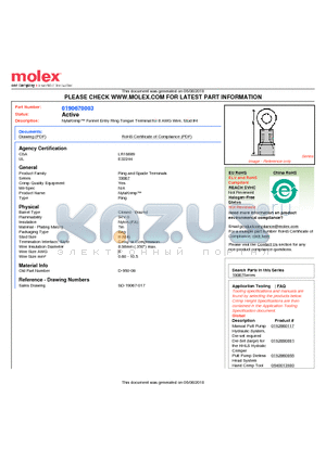 0190670003 datasheet - NylaKrimp Funnel Entry Ring Tongue Terminal for 8 AWG Wire, Stud #4