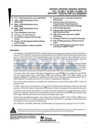 CV245-10PAGG4 datasheet - 512 X 18, 1024 X 18, 2048 X 18, 4096 X 18 DSP-SYNC FIRST-IN, FIRST-OUT MEMORIES