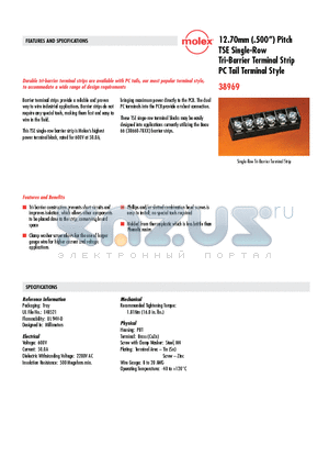 38969-0004 datasheet - TSE Single-Row Tri-Barrier Terminal Strip PC Tail Terminal Style