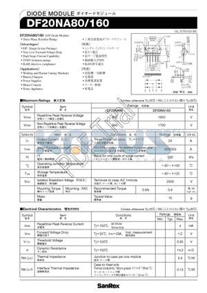 DF20NA160 datasheet - Three Phase Rectifier Bridge