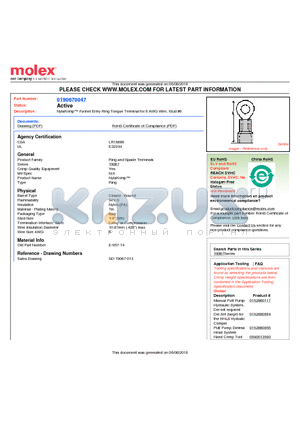 0190670047 datasheet - NylaKrimp Funnel Entry Ring Tongue Terminal for 6 AWG Wire, Stud #6