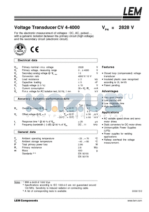 CV4-4000 datasheet - Voltage Transducer CV 4-4000