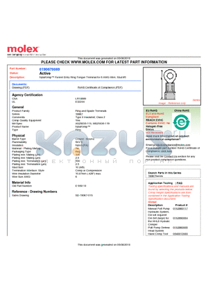 0190670069 datasheet - NylaKrimp Funnel Entry Ring Tongue Terminal for 6 AWG Wire, Stud #5