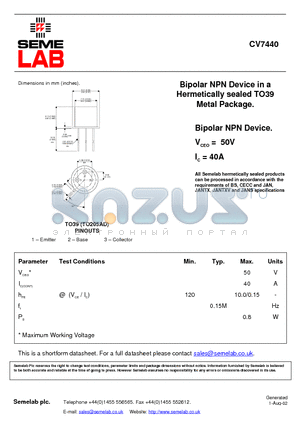 CV7440 datasheet - Bipolar NPN Device