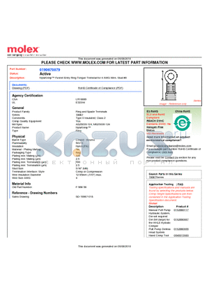 0190670079 datasheet - NylaKrimp Funnel Entry Ring Tongue Terminal for 4 AWG Wire, Stud #8