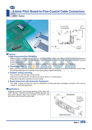 DF21-30P-0.6SD-GND datasheet - 0.6mm Pitch Board-to-Fine-Coaxial Cable Connectors