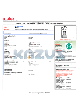 0190670090 datasheet - NylaKrimp Funnel Entry Ring Tongue Terminal for 2 AWG Wire, Stud #12