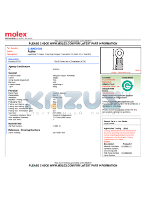 0190670105 datasheet - NylaKrimp Funnel Entry Ring Tongue Terminal for 1/0 AWG Wire, Stud #12