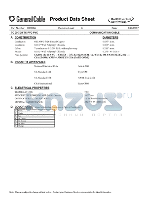 C6356A datasheet - 7C 20 7/28 TC PVC PVC COMMUNICATION CABLE