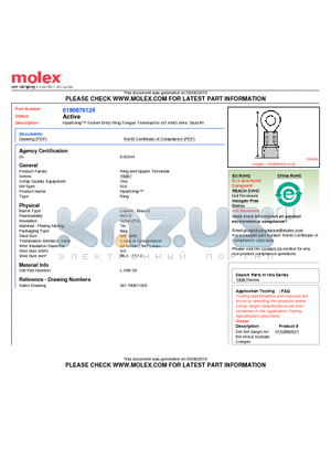 0190670124 datasheet - NylaKrimp Funnel Entry Ring Tongue Terminal for 4/0 AWG Wire, Stud #9