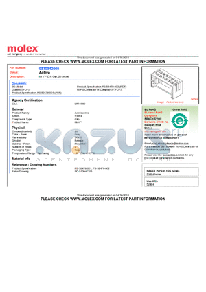 51094-2605 datasheet - Mi II D/R Clip, 26 circuit