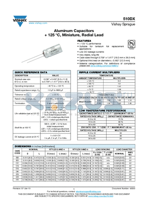 510DX datasheet - Aluminum Capacitors  125 `C, Miniature, Radial Lead