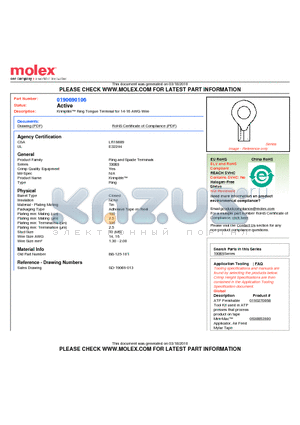 0190690106 datasheet - Krimptite Ring Tongue Terminal for 14-16 AWG Wire