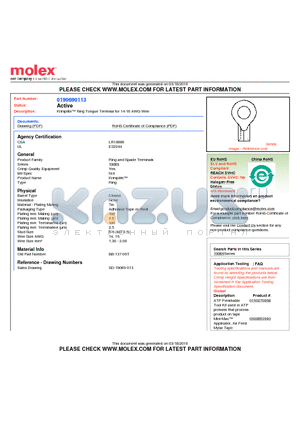 0190690113 datasheet - Krimptite Ring Tongue Terminal for 14-16 AWG Wire