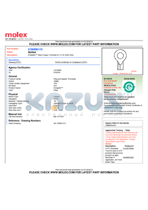 0190690115 datasheet - Krimptite Ring Tongue Terminal for 14-16 AWG Wire