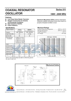 511-1800 datasheet - COAXIAL RESONATOR OSCILLATOR